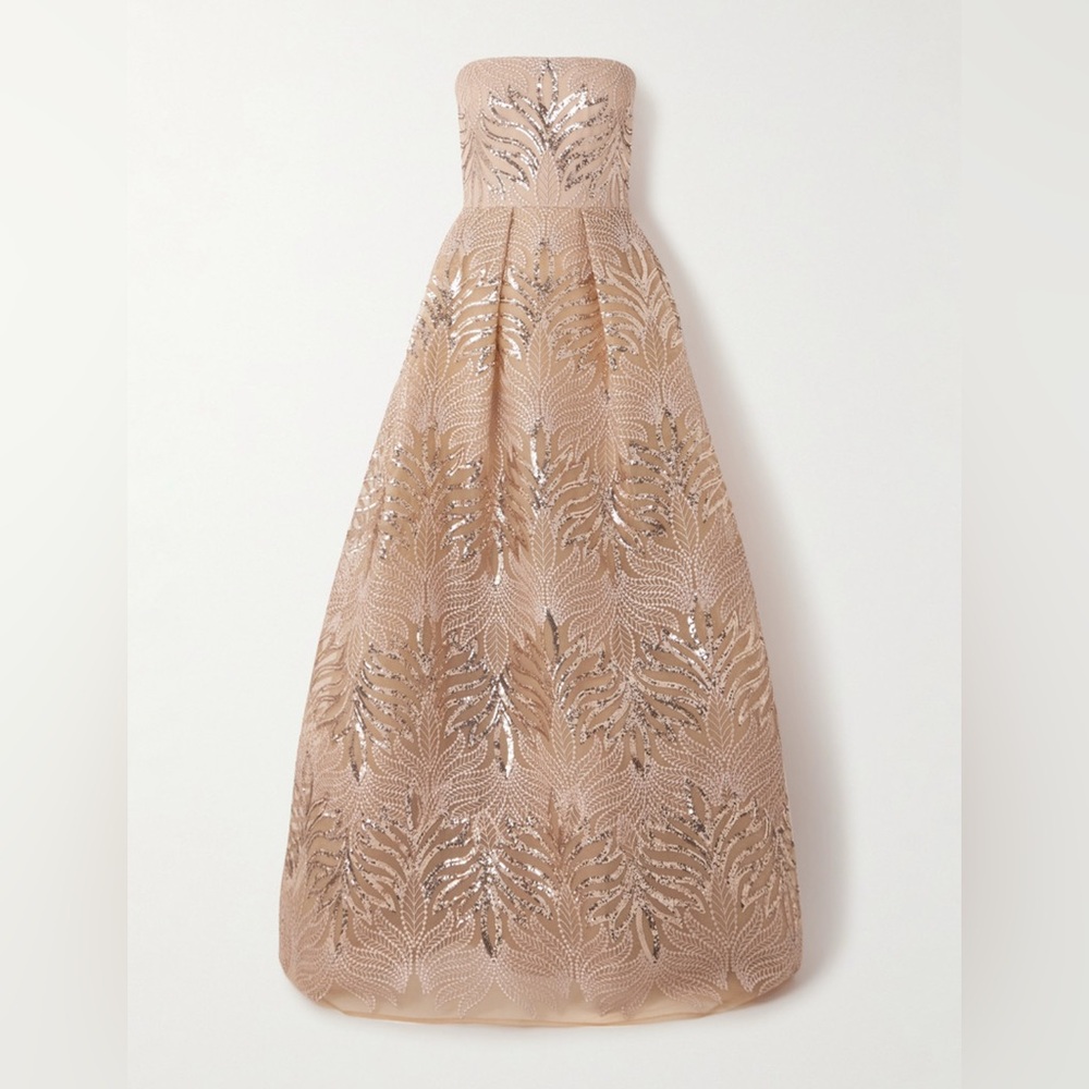 Elie Saab Pleated Sequined Embroidered Tulle Gown - Picture 2 of 4